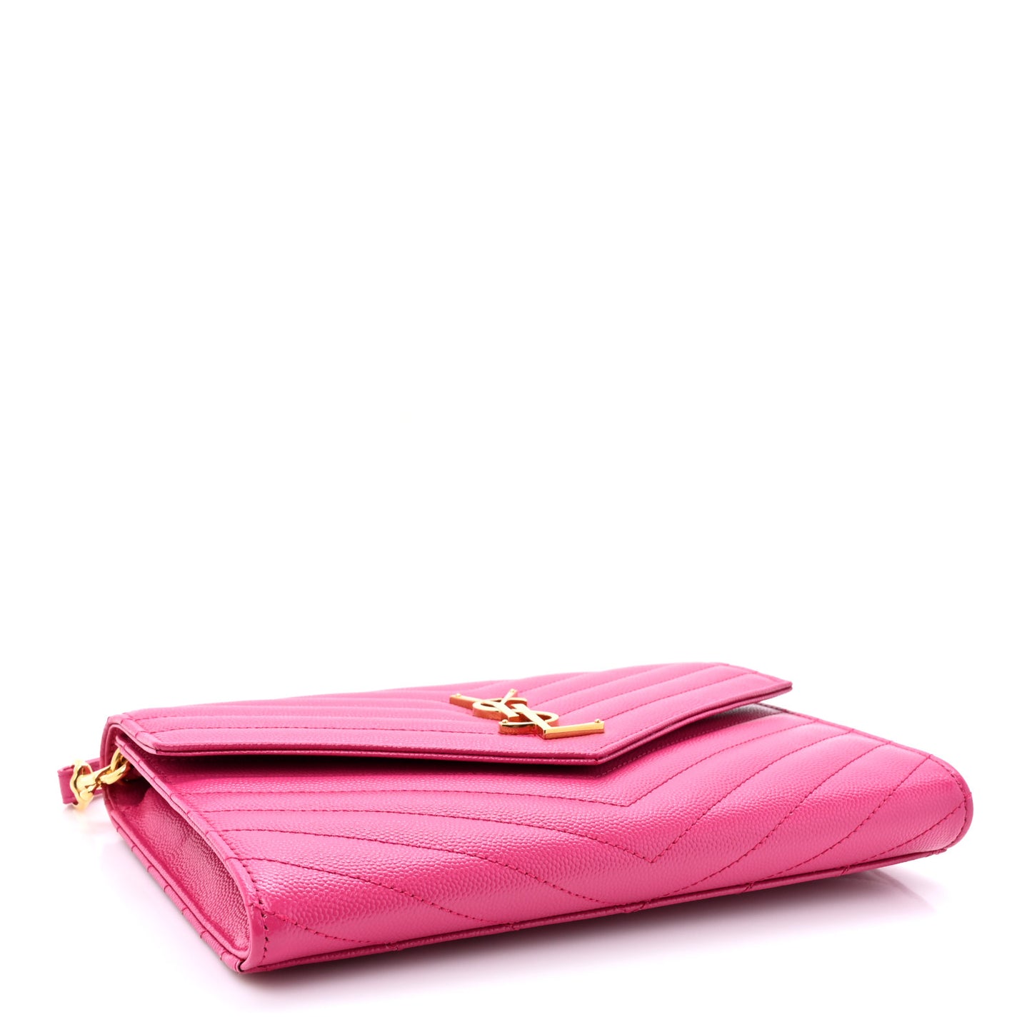 Grain De Poudre Matelasse Chevron Monogram Envelope Clutch Fuchsia