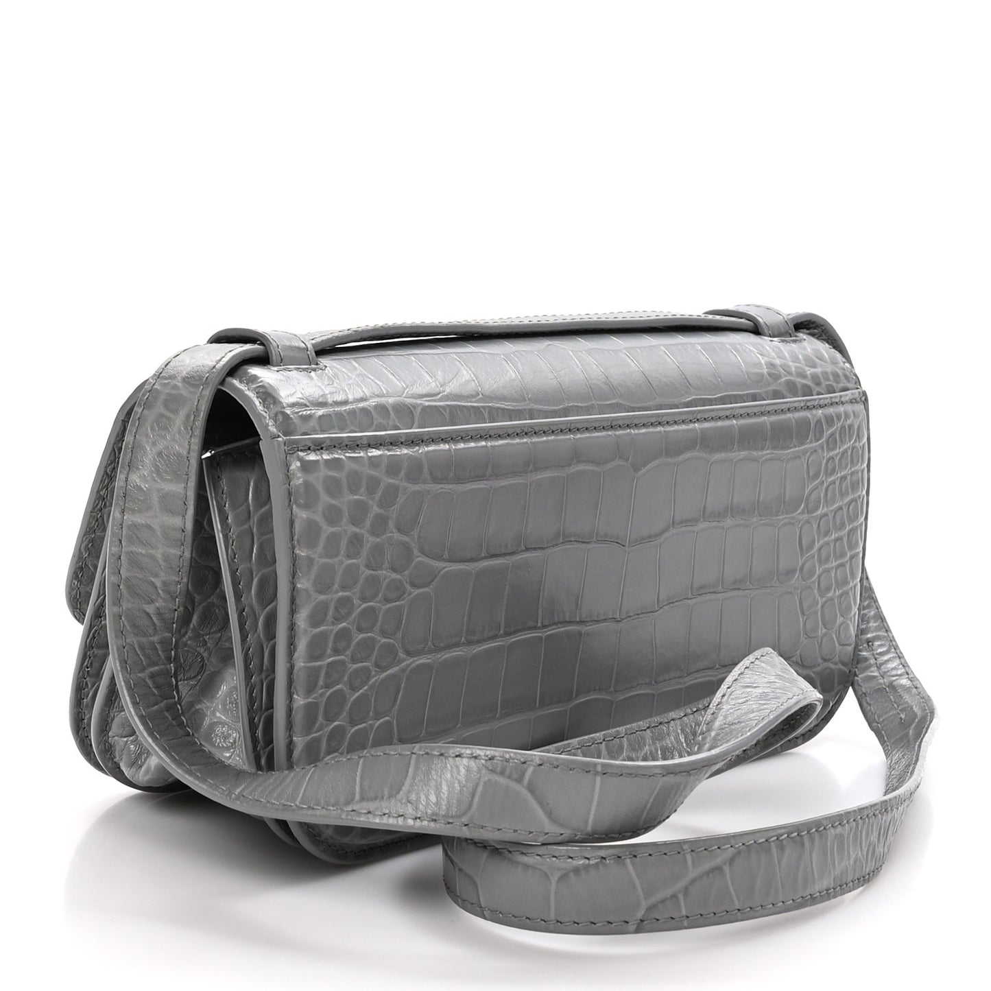 Extra Supple Calfskin Crocodile Embossed Small Gossip Bag Grey