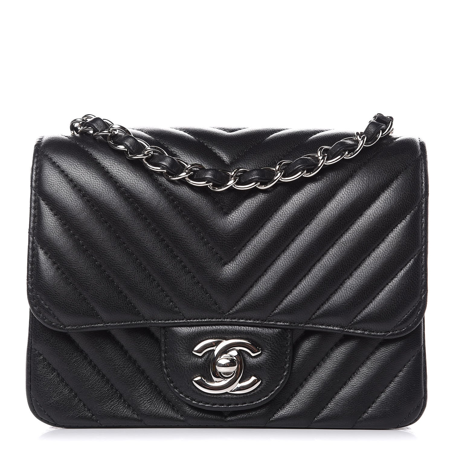 Chanel Lambskin Chevron Quilted Mini Square Flap Black 1 of 15