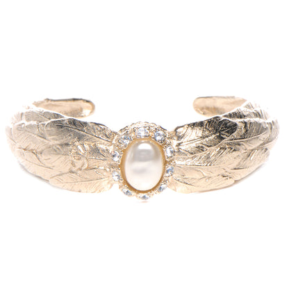 Chanel Crystal Pearl Feather Cuff Light Gold 1 of 6