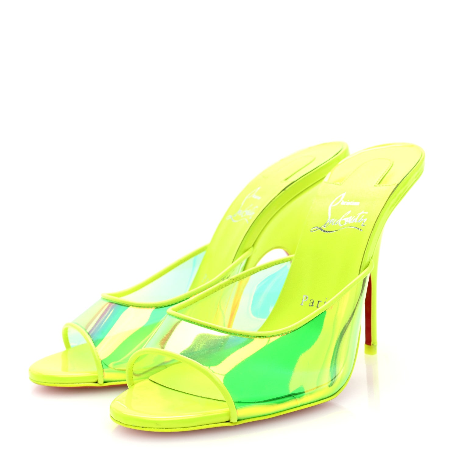 Christian Louboutin PVC Just Arch 100 Slide Sandals 38 Neon Yellow 2 of 9
