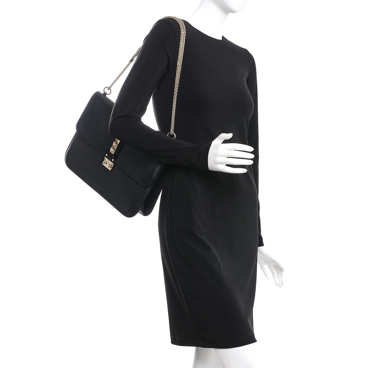 Valentino Garavani Vitello Large Glam Lock Rockstud Flap Black 2 of 7