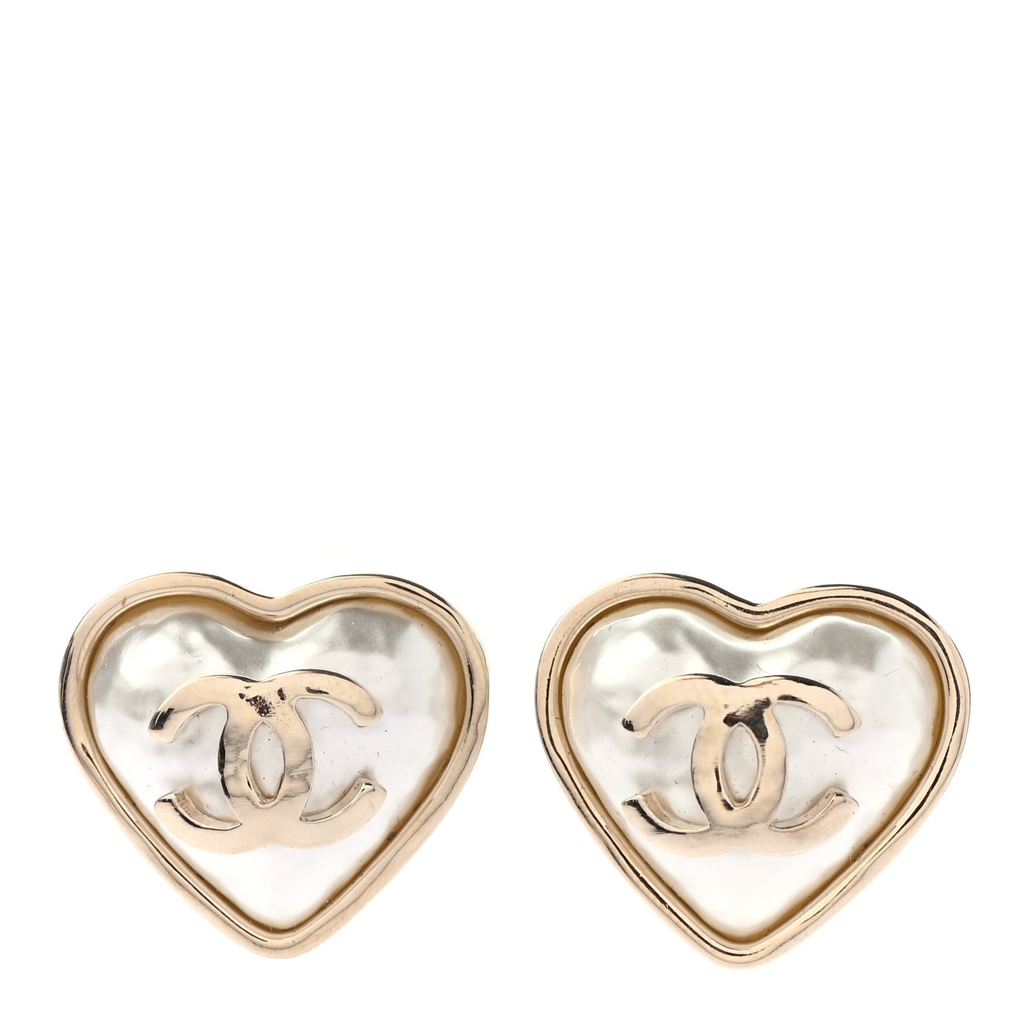 Pearl CC Heart Earrings Gold