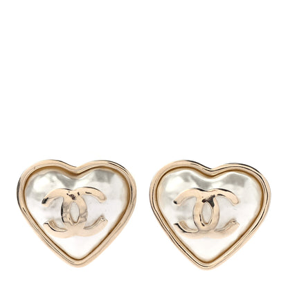 Chanel Pearl CC Heart Earrings Gold 1 of 4