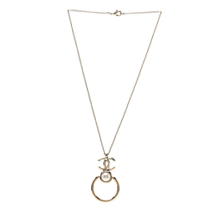 Chanel Metal Pearl CC Hoop Drop Pendant Necklace Gold 3 of 7
