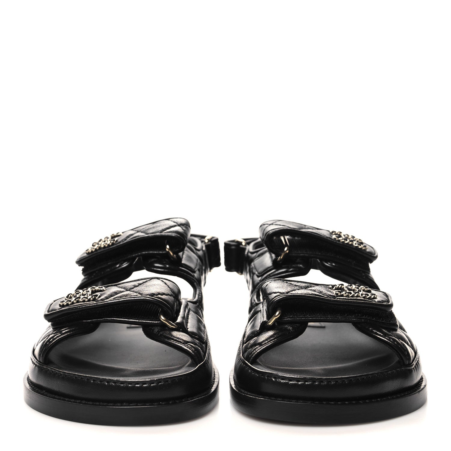 Chanel Lambskin Velcro Dad Sandals 35 Black 2 of 9