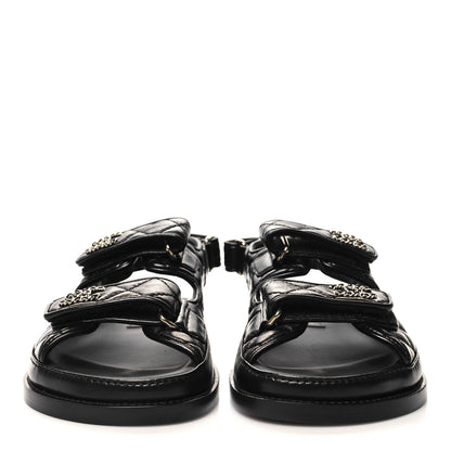 Chanel Lambskin Velcro Dad Sandals 35 Black 2 of 9