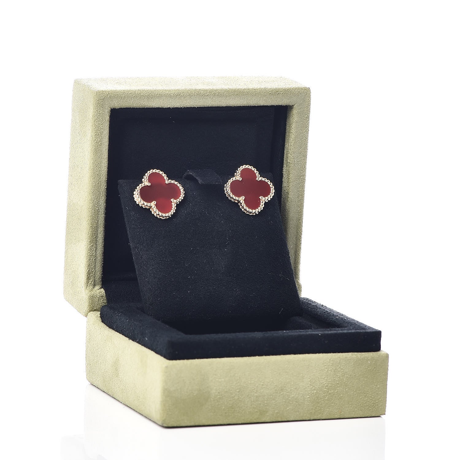 Van Cleef & Arpels 18K Yellow Gold Carnelian Vintage Alhambra Earrings 5 of 5