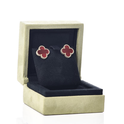 Van Cleef & Arpels 18K Yellow Gold Carnelian Vintage Alhambra Earrings 5 of 5