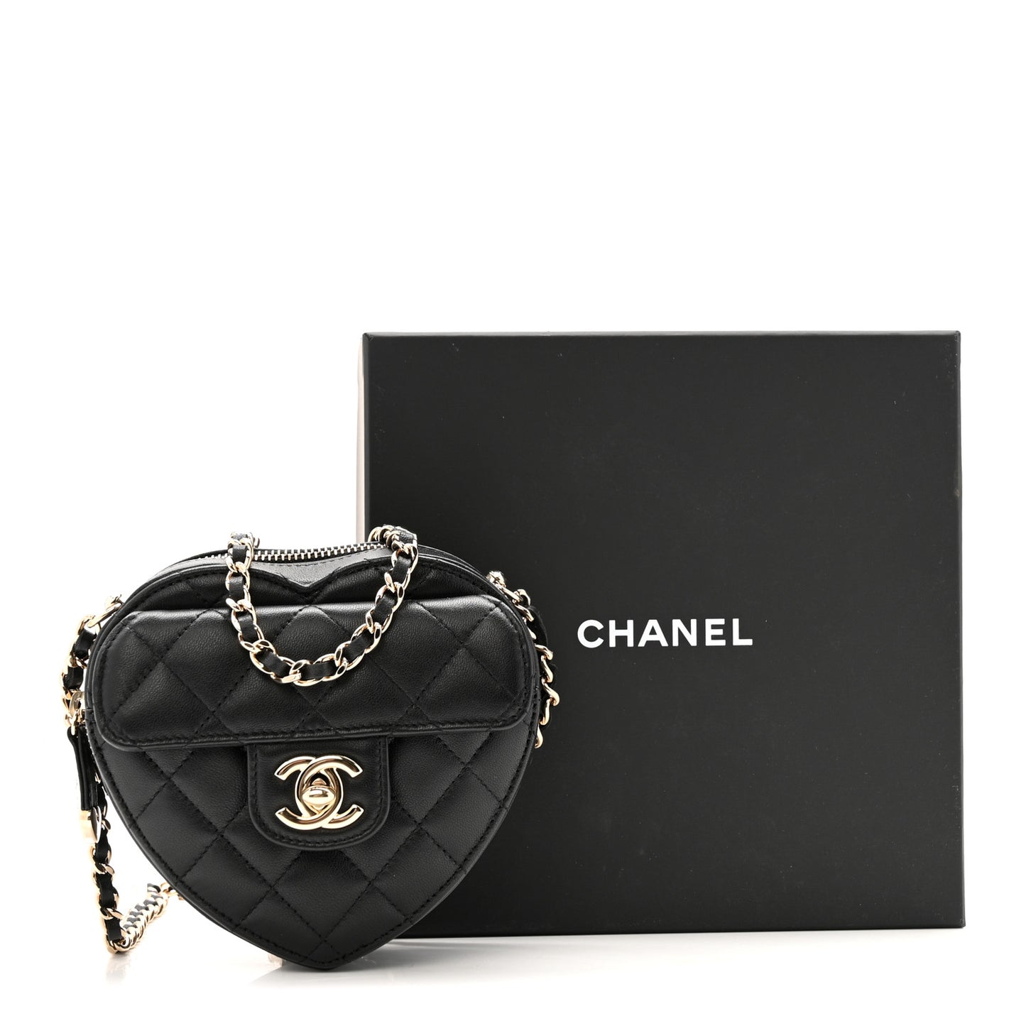 Lambskin Quilted CC In Love Heart Clutch With Chain Black