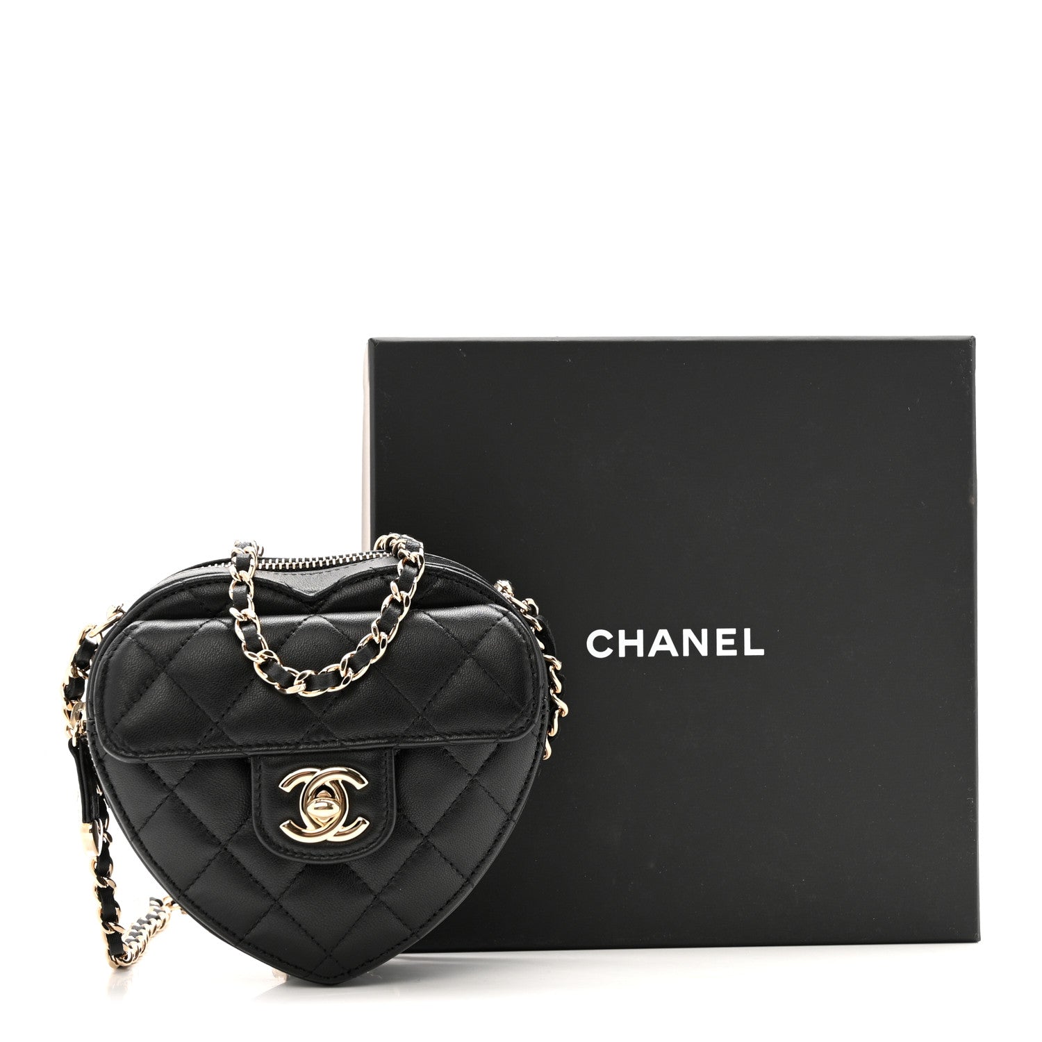 Chanel Lambskin Quilted CC In Love Heart Clutch With Chain Black 12 of 12
