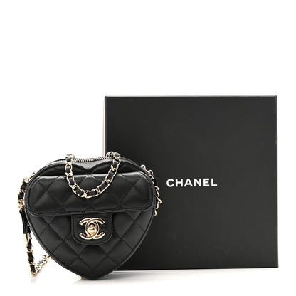 Chanel Lambskin Quilted CC In Love Heart Clutch With Chain Black 12 of 12
