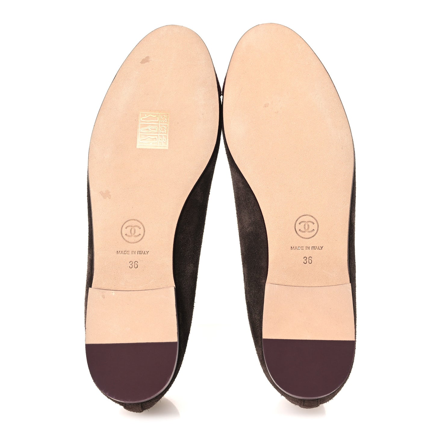 Suede Calfskin Cap Toe CC Ballerina Flats 36 Dark Brown Burgundy
