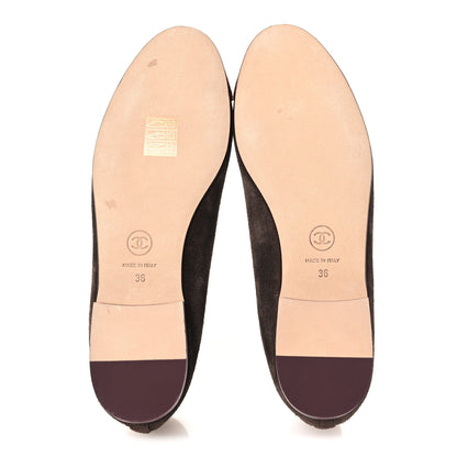 Chanel Suede Calfskin Cap Toe CC Ballerina Flats 36 Dark Brown Burgundy 7 of 10