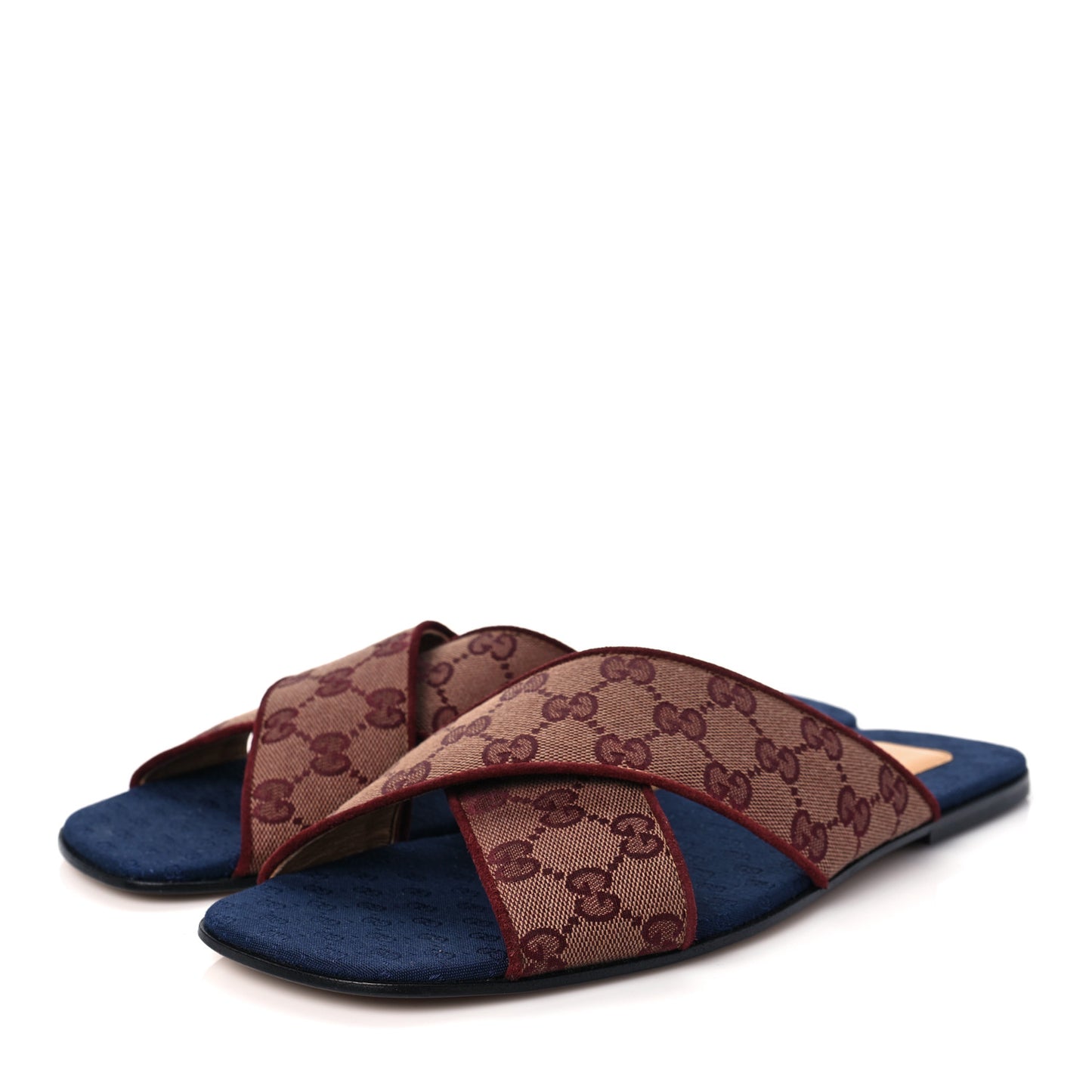 Canvas GG Monogram Mens Criss Cross Slide Sandals 10 Sahara Rubino Chardonnay