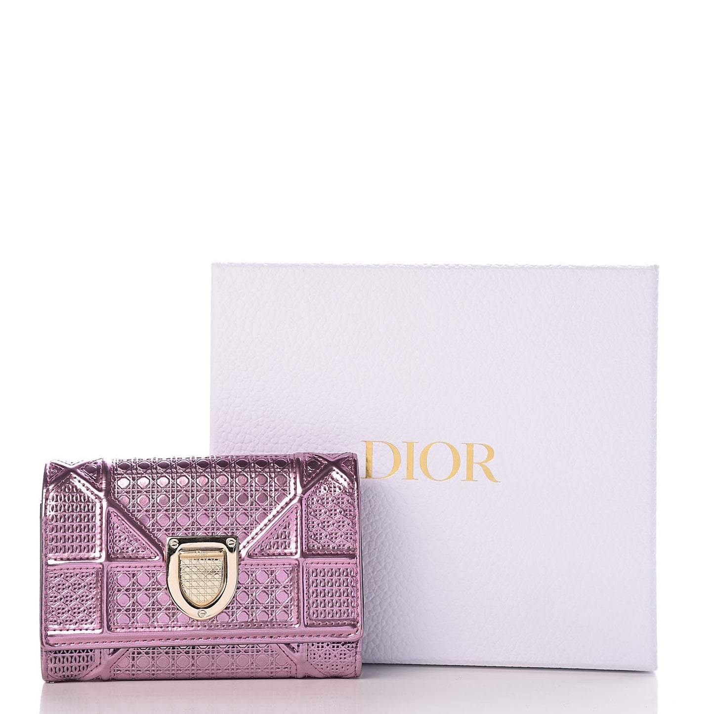 Metallic Patent Micro-Cannage Diorama Elancee Wallet Pink