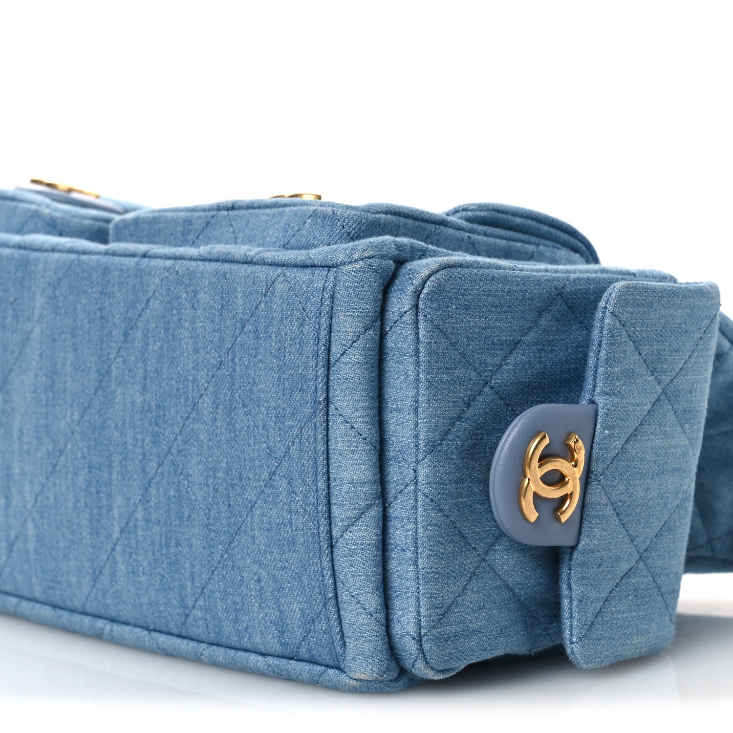 Chanel Washed Denim Quilted Large Trendy Pockets Hobo Blue 10 of 11