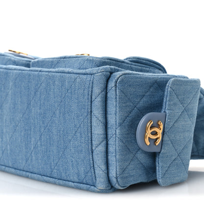 Chanel Washed Denim Quilted Large Trendy Pockets Hobo Blue 10 of 11