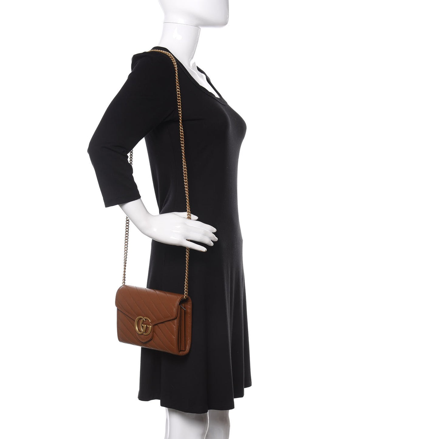 Azalea Calfskin Matelasse Diagonal GG Marmont Chain Wallet Cuir