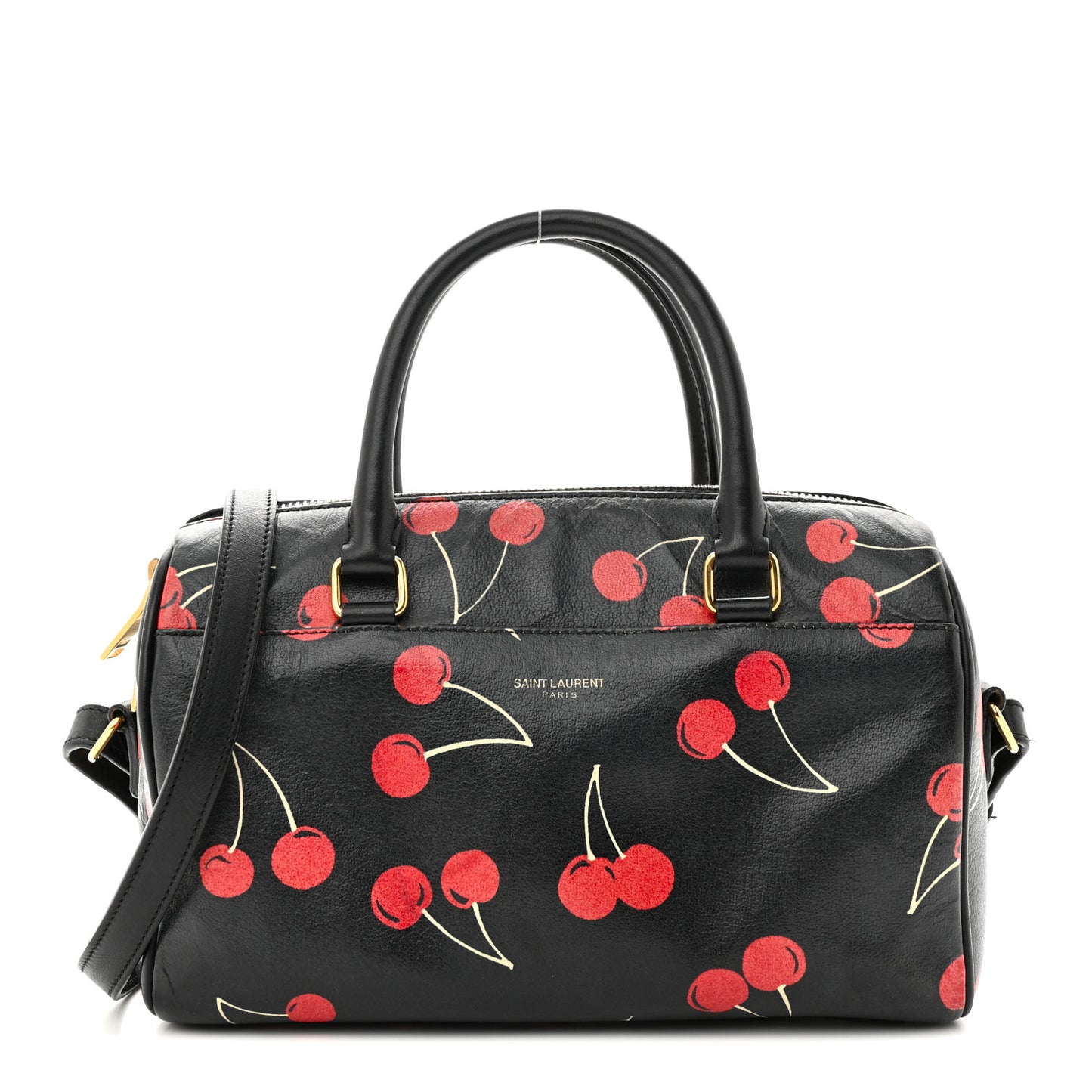 Calfskin Cherry Print Classic Baby Duffle Black Red