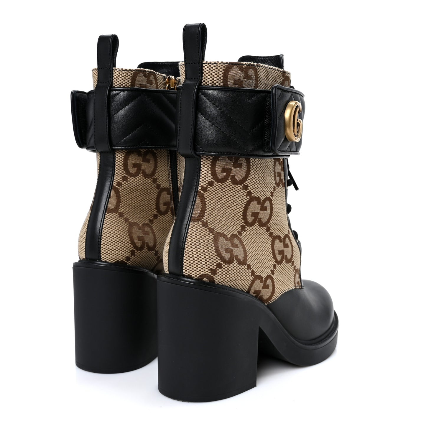 Flores Calfskin Monogram Maxi GG Nappa Matelasse Double G Ankle Boots 39.5 Black Camel Ebony