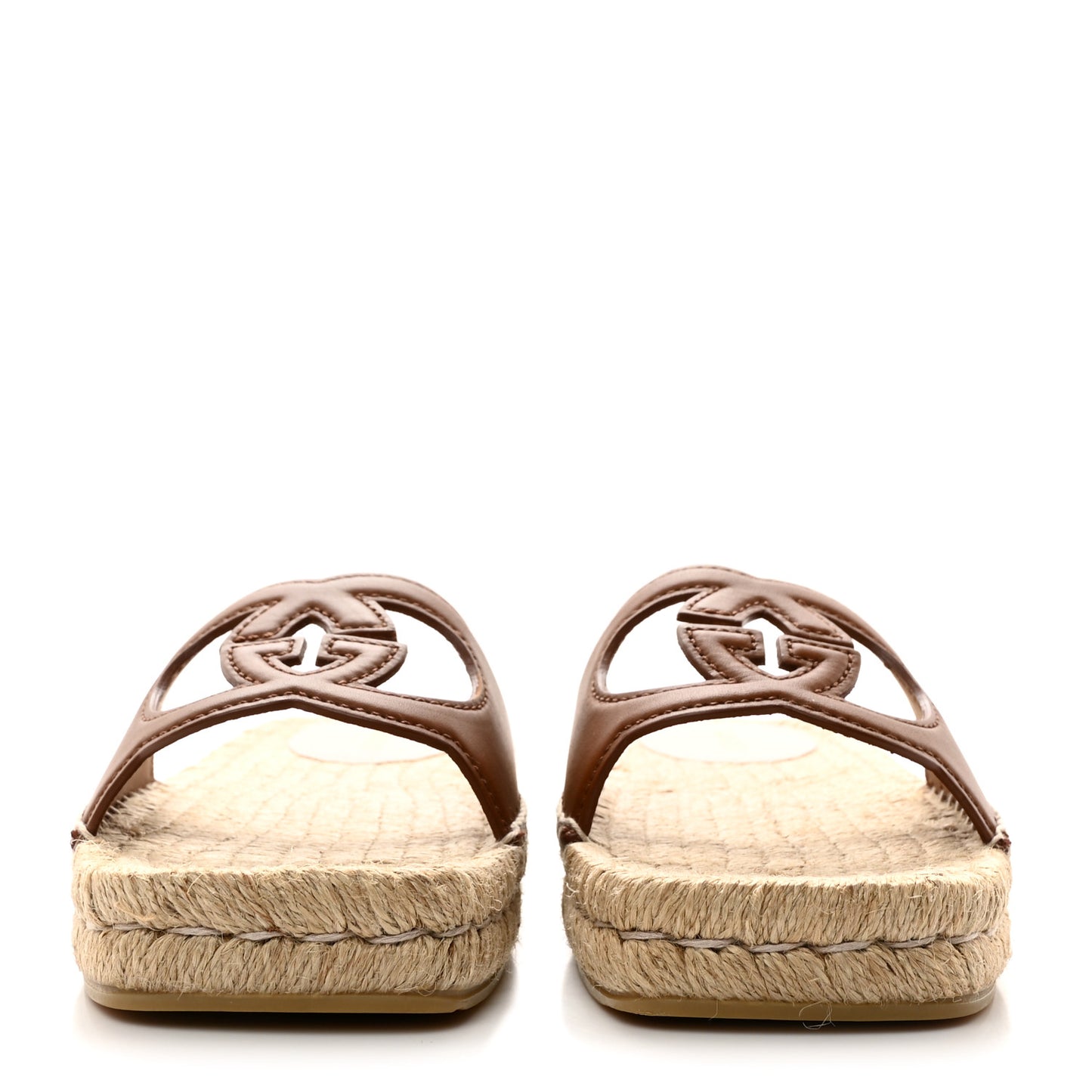 Nappa Interlocking G Espadrille Slide Sandals 37.5 Brown