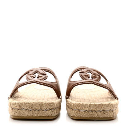 Gucci Nappa Interlocking G Espadrille Slide Sandals 37.5 Brown 2 of 11