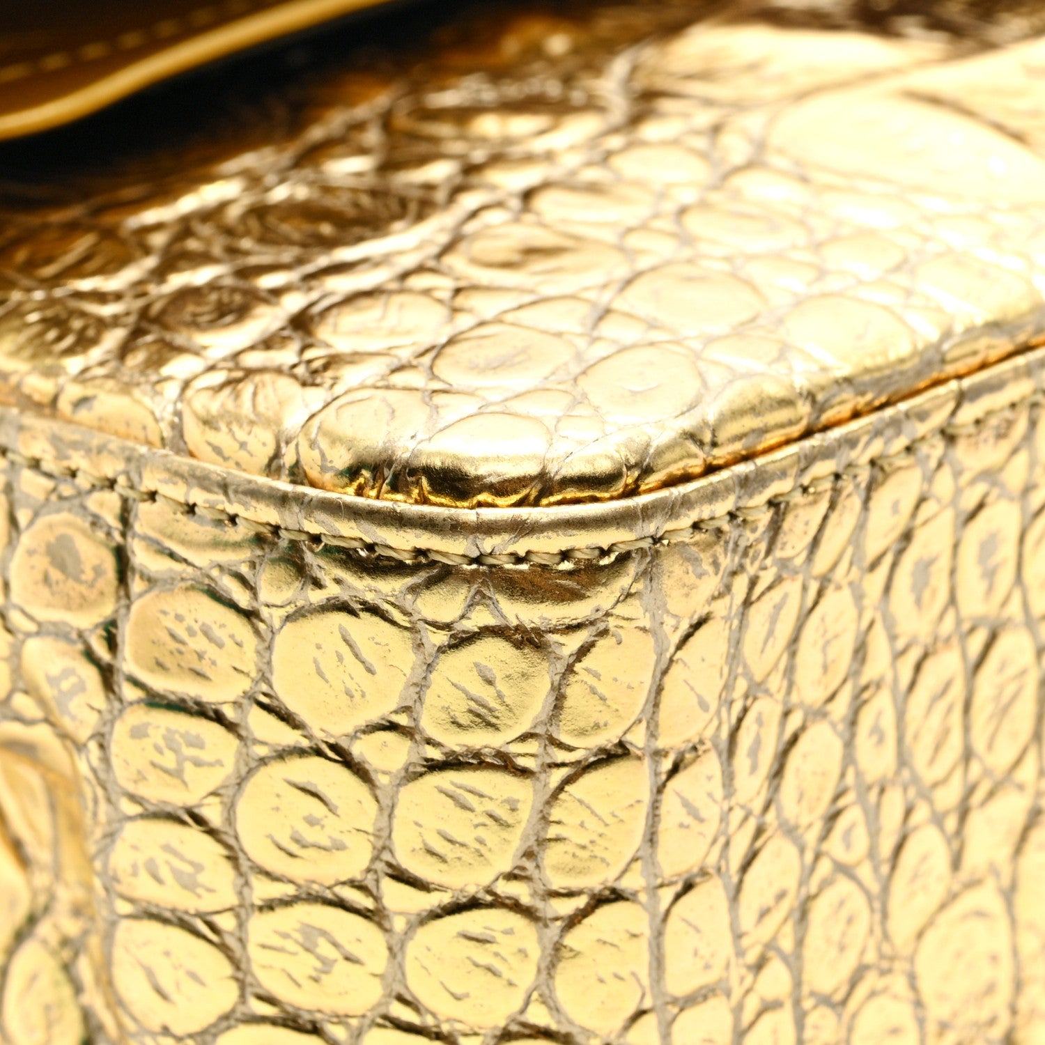 Chanel Metallic Calfskin Crocodile Embossed Cocodile Small Double Flap  Gold 9 of 10