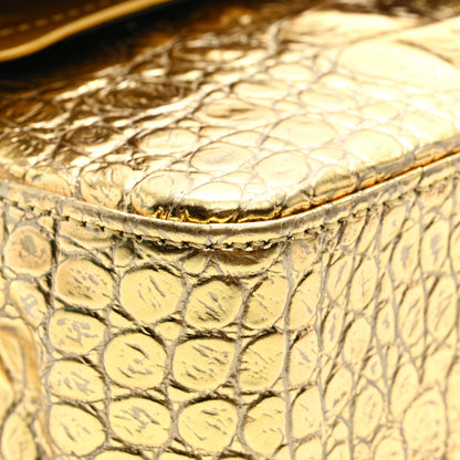Chanel Metallic Calfskin Crocodile Embossed Cocodile Small Double Flap  Gold 9 of 10
