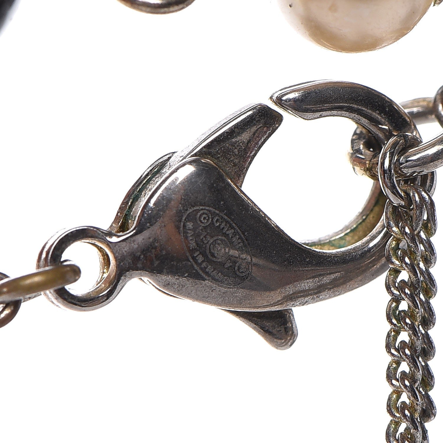 Chanel Pearl Bead Enamel CC Long Necklace Black Gold 4 of 4