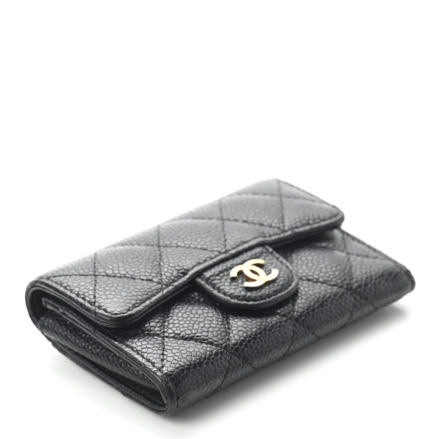 Caviar Quilted Flap Card Holder Wallet Black