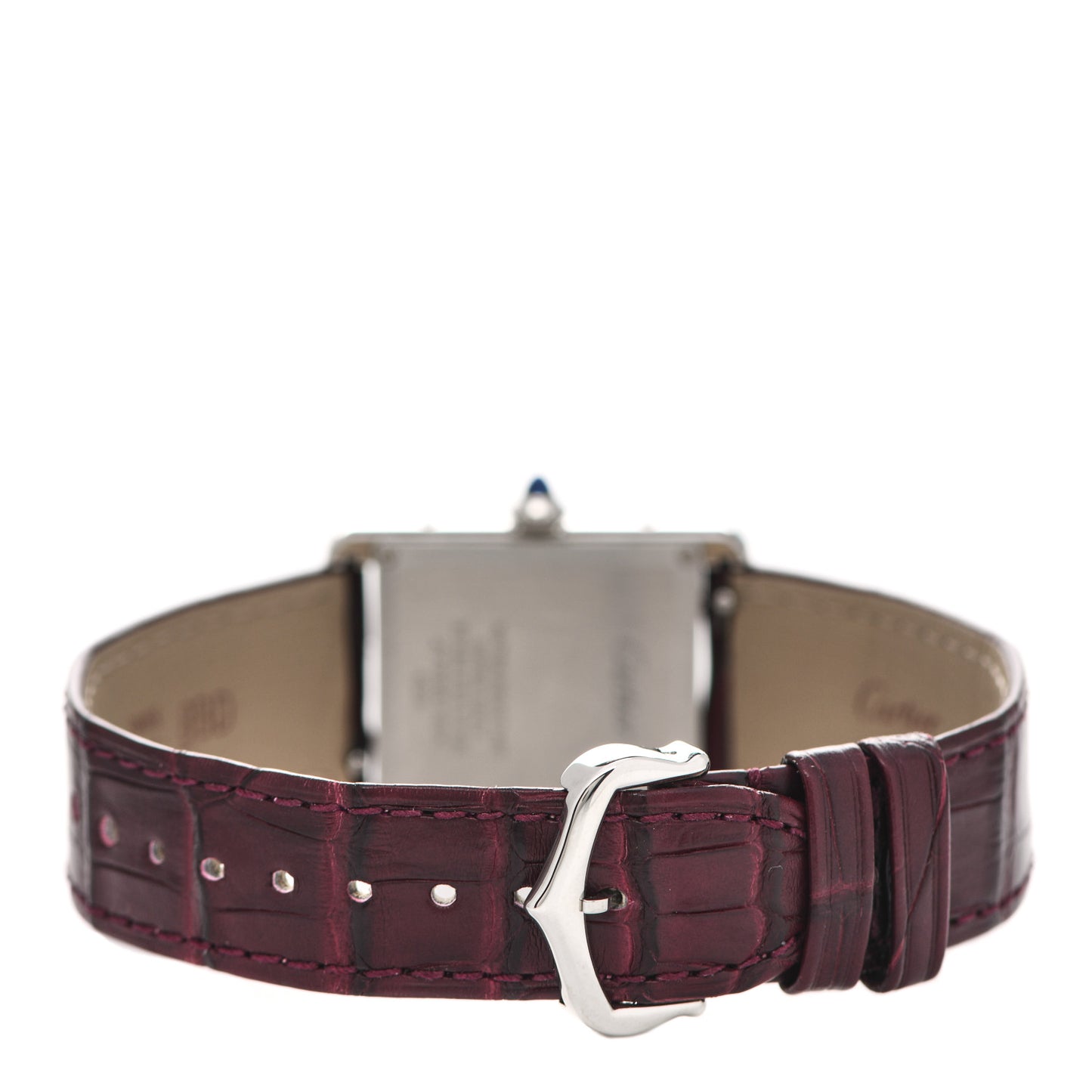 Stainless Steel Alligator 25mm Tank Must De Cartier Watch Burgundy