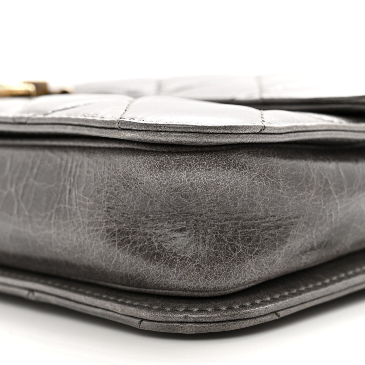 Glazed Calfskin Medium Perfect Edge Flap Grey