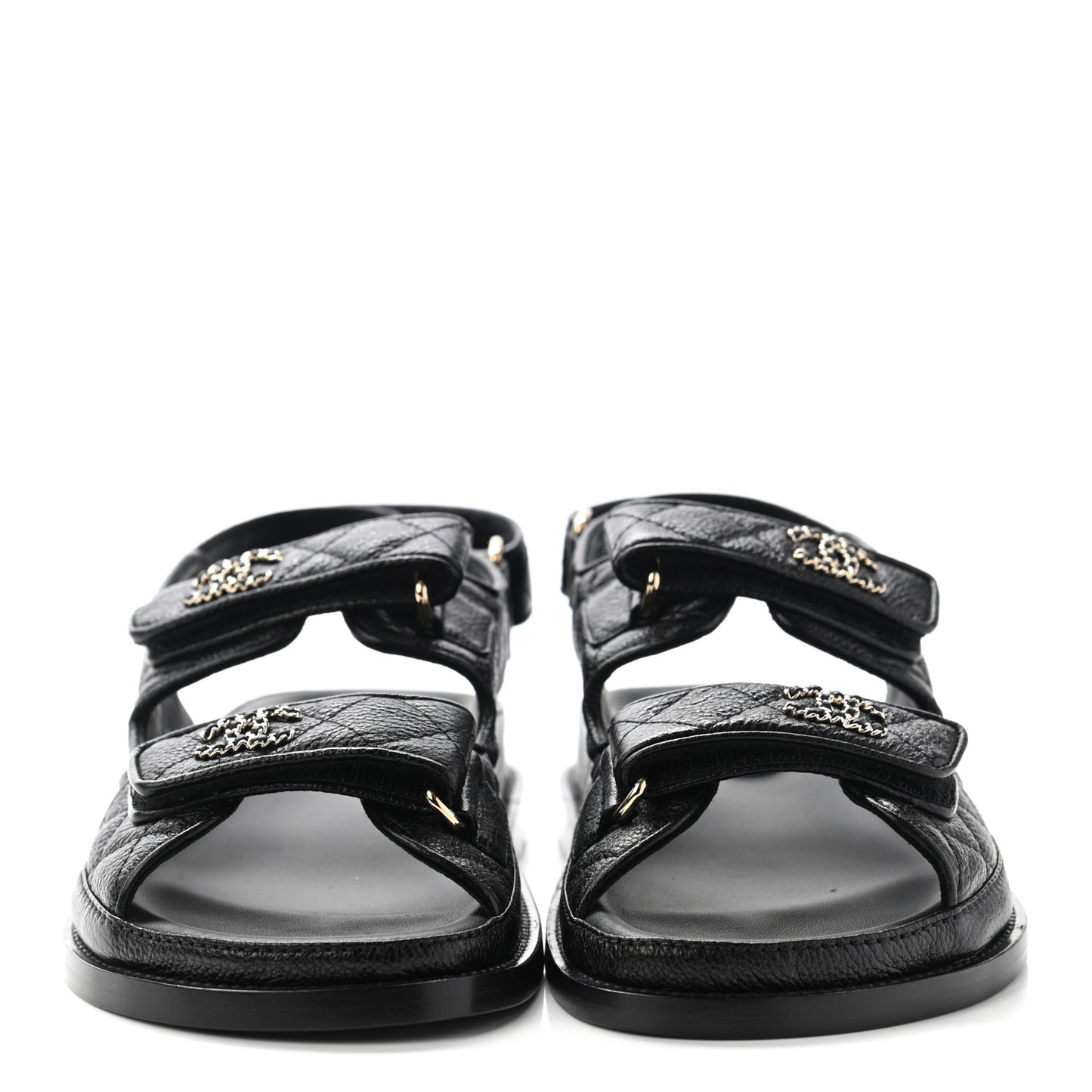 Grained Calfskin Velcro Dad Sandals 37 Black