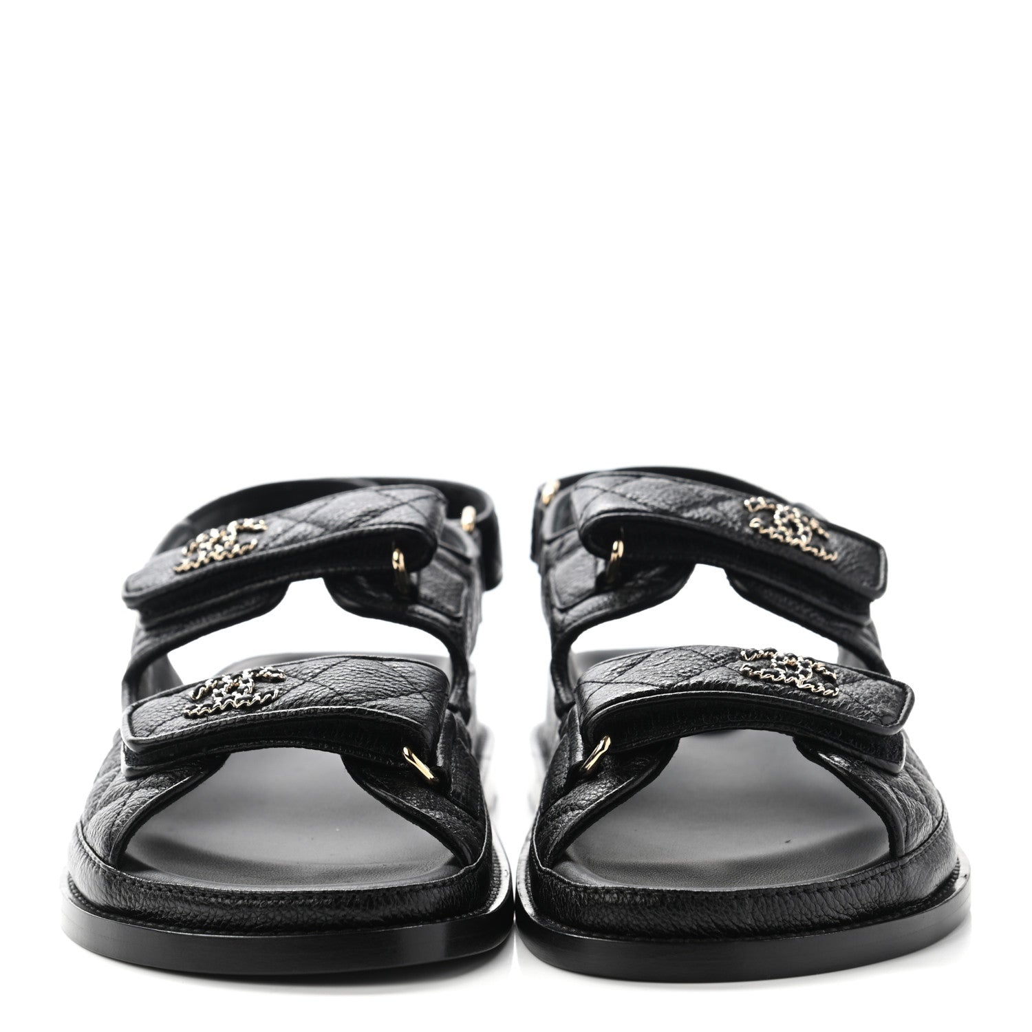 Chanel Grained Calfskin Velcro Dad Sandals 37 Black 2 of 9