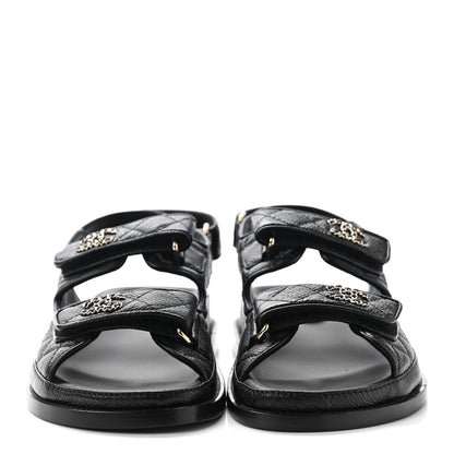 Chanel Grained Calfskin Velcro Dad Sandals 37 Black 2 of 9