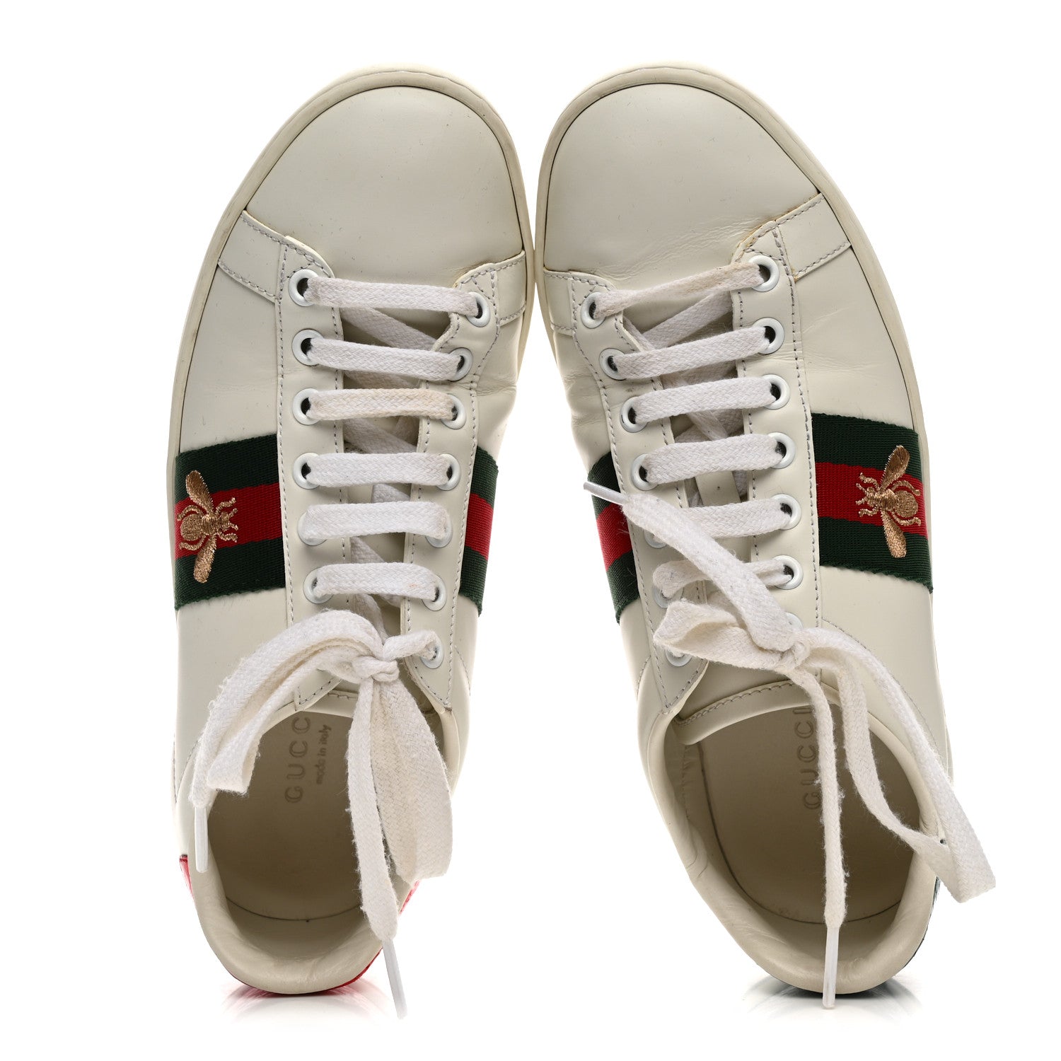 Gucci Calfskin Ayers Bee Embroidered Womens Ace Sneakers 36 White Green 2 of 14