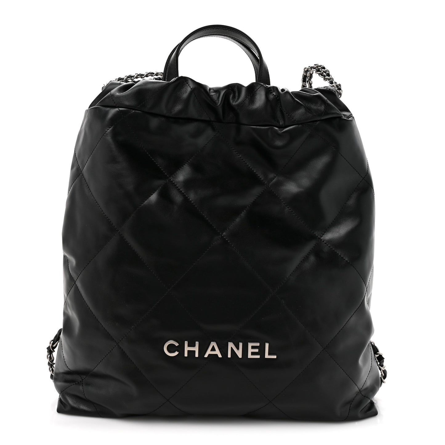 Shiny Calfskin Quilted Chanel 22 Backpack Black