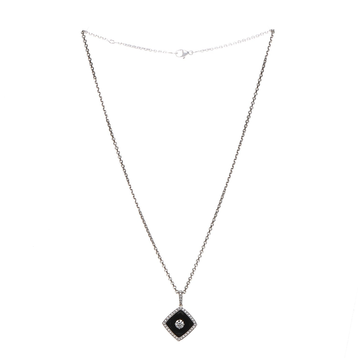 Chanel 18K White Gold Diamond Ceramic Pendant Necklace Black 1 of 5