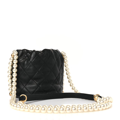 Chanel Calfskin Quilted Pearl Mini About Pearls Drawstring Bucket Bag Black 3 of 9