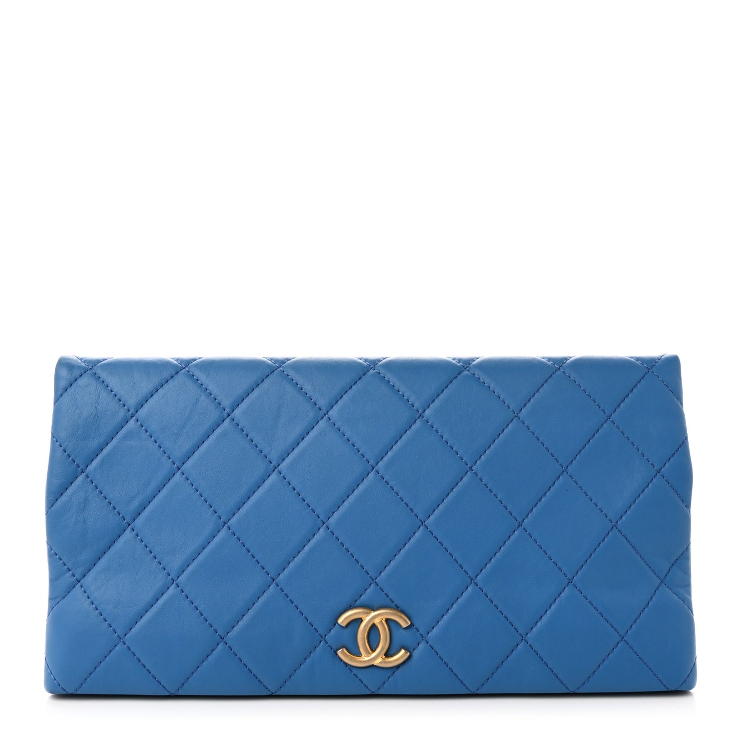 Lambskin Quilted Fold Over Clutch Blue