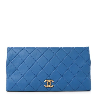 Chanel Lambskin Quilted Fold Over Clutch Blue 1 of 7