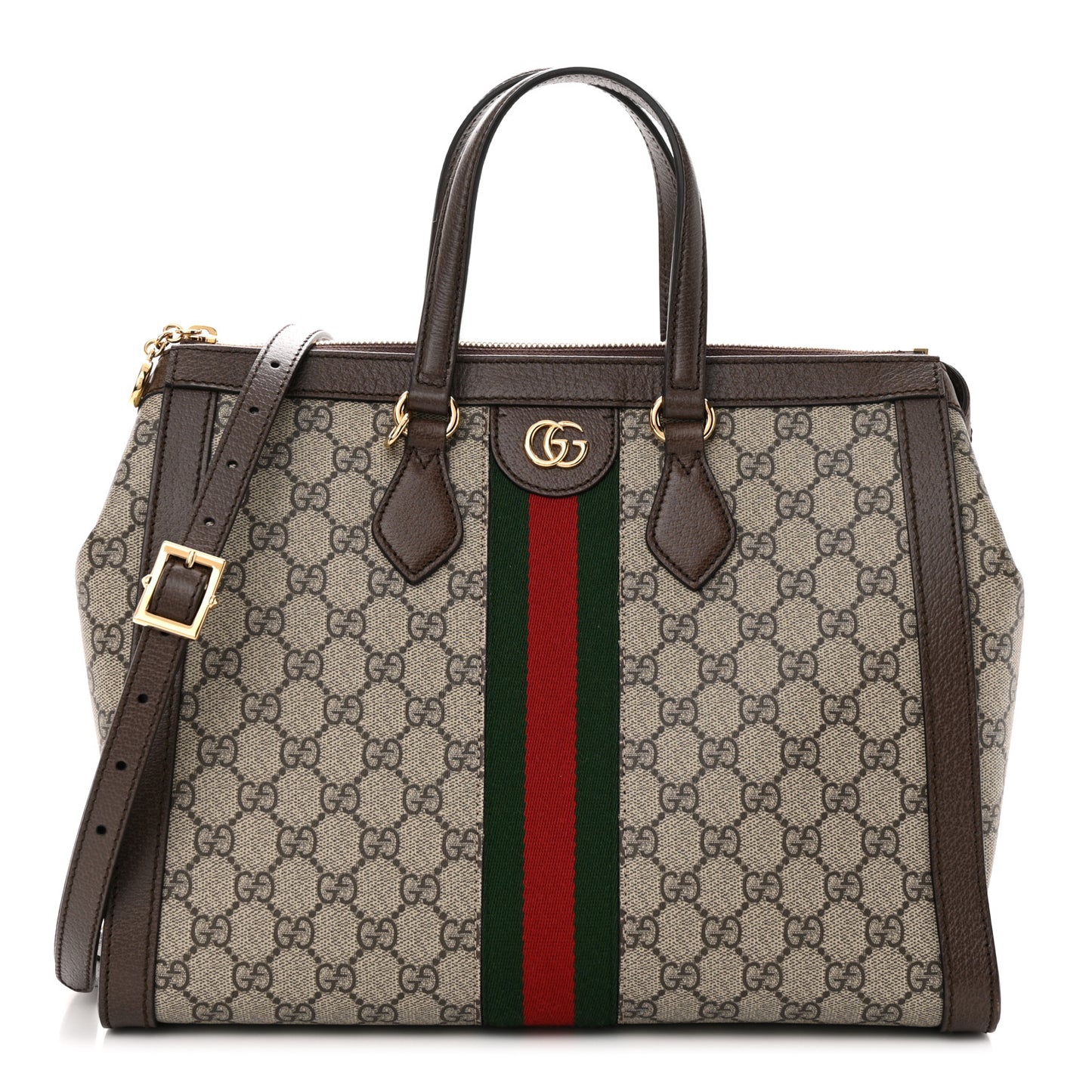 GG Supreme Monogram Web Medium Ophidia Tote Bag Brown