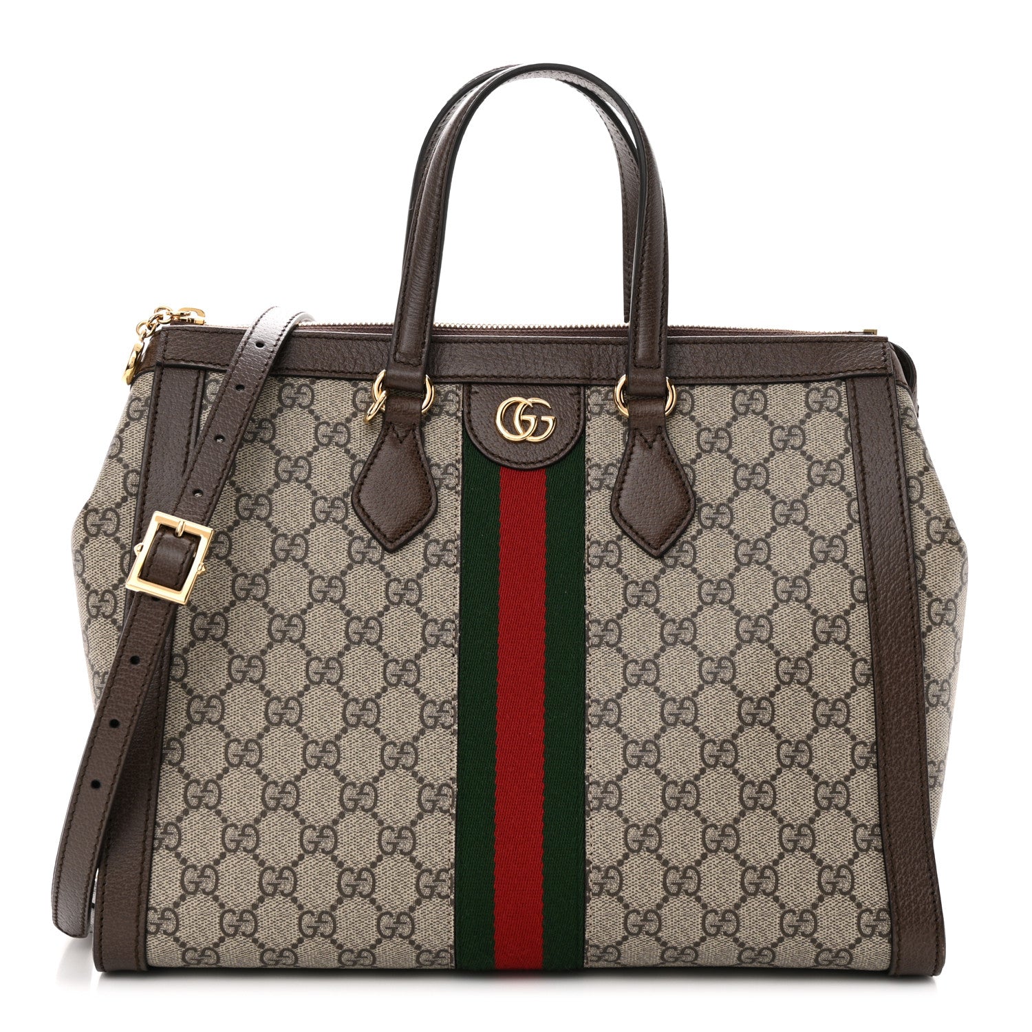 Gucci GG Supreme Monogram Web Medium Ophidia Tote Bag Brown 1 of 11