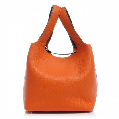 Hermes Taurillon Clemence Picotin PM Orange and Ebene 1 of 8