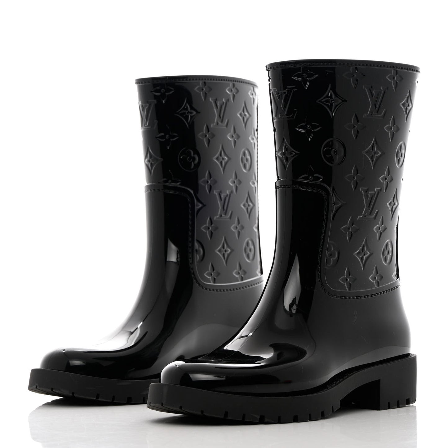 Rubber Embossed Monogram Splash Rain Short Boots 37 Black