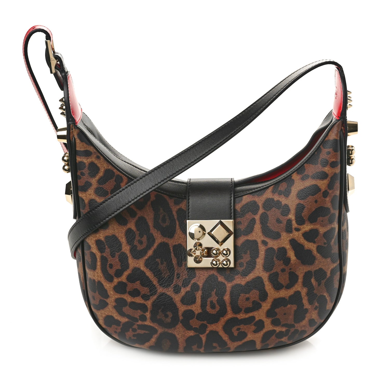 Calfskin Leopard Print Carasky Shoulder Bag Black
