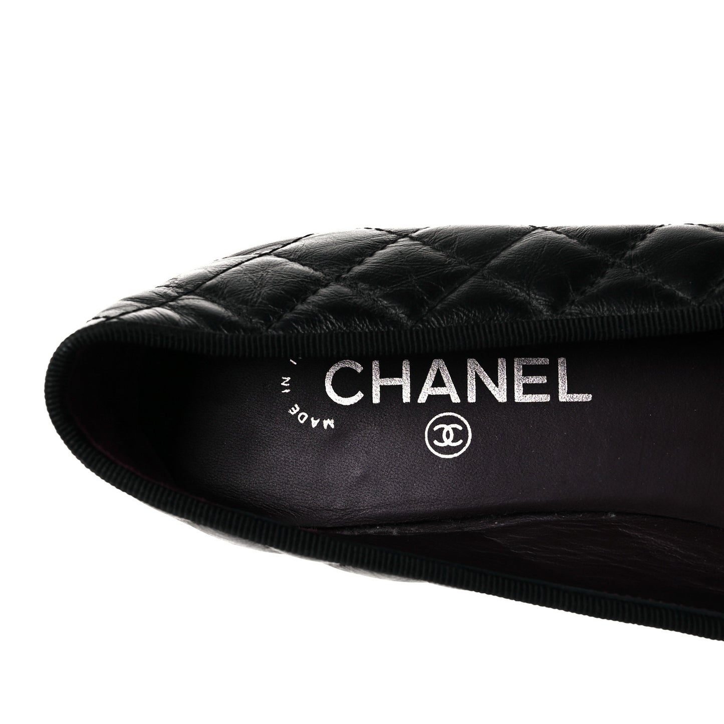 Aged Calfskin Quilted CC Cap Toe Ballerina Flats 40 Black