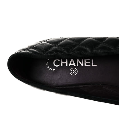 Chanel Aged Calfskin Quilted CC Cap Toe Ballerina Flats 40 Black 7 of 10