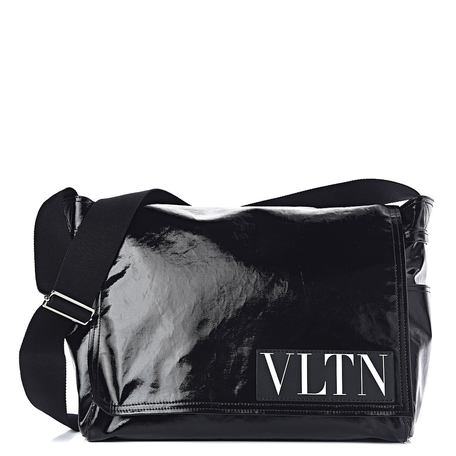 Valentino Garavani Shiny Canvas VLTN Medium Messenger Bag Black 1 of 10